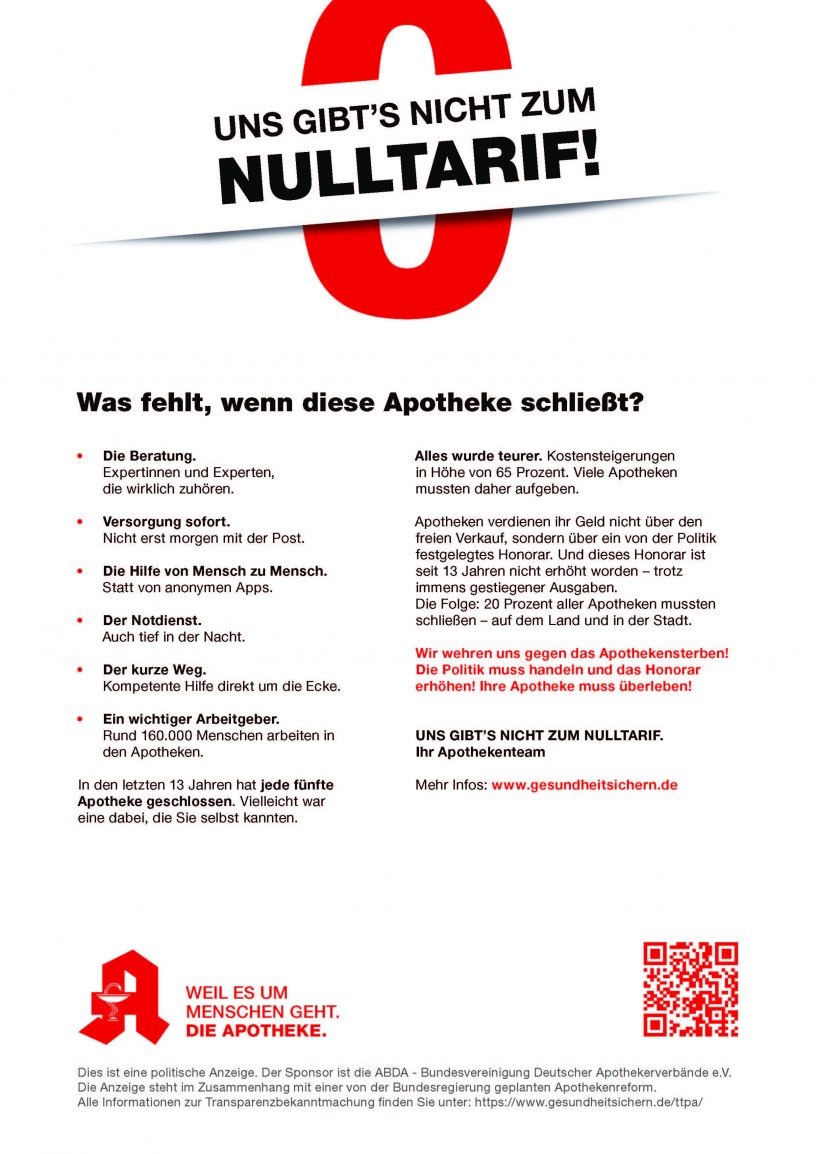 Uns gibt's nicht zum Nulltarif