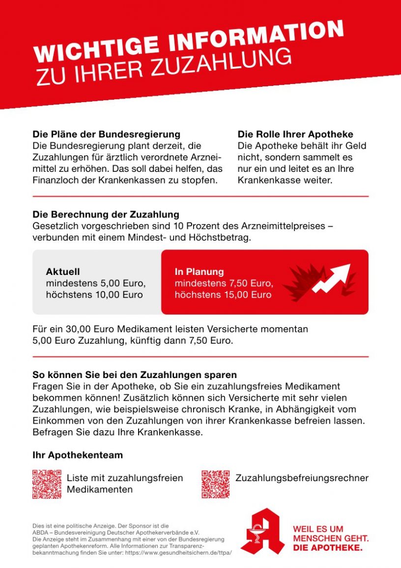 Wichtige Infos zur Zuzahlung bei ärztlich verordeten Arzneimitteln