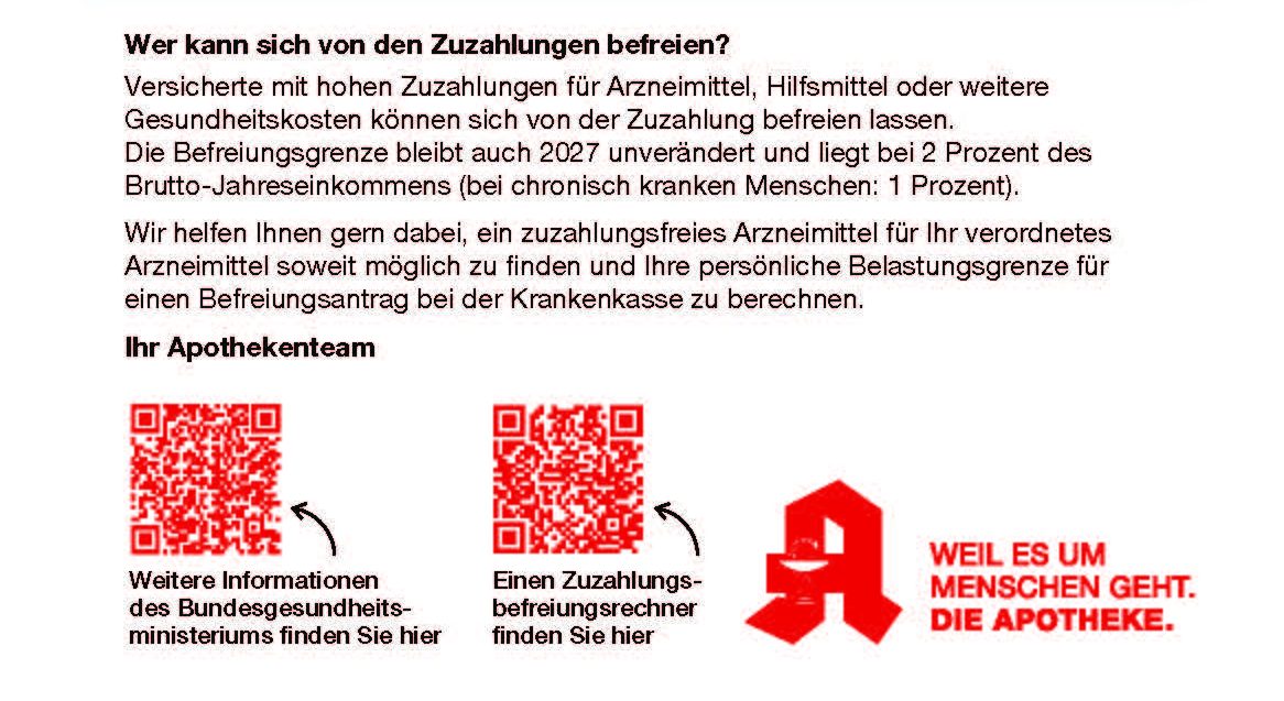 Handzettel Zuzahlungen für rezeptpflichtige Medikamente